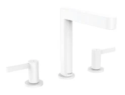 Hansgrohe Finoris - Waschtisch Einhebelmischer 160, 3-Loch Installation, Mit Ablaufgarnitur Push-Open, EcoSmart, Weiß Matt 76034700