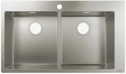 Hansgrohe S711-F765 Einbauspüle 43303800 Edelstahl, 37x37cm, 2 Becken, Hahnloch Vorgebohrt