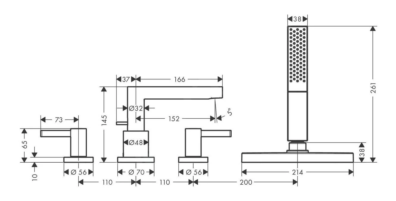 Hansgrohe Finoris - Armatur Am Wannenrand, 4-Loch-Installation, SBox, Weiß Matt 76444700 2 Hansgrohe Finoris - Armatur Am Wannenrand, 4-Loch-Installation, SBox, Weiß Matt 76444700 – Bild 2