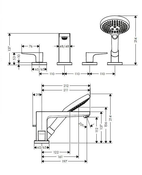 Hansgrohe Metropol - Badewannenarmatur Für Wannenrand, 4-Loch-Montage, Chrom 74552000 2 Hansgrohe Metropol - Badewannenarmatur Für Wannenrand, 4-Loch-Montage, Chrom 74552000 – Bild 2