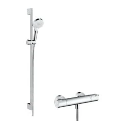 Hansgrohe Crometta - Duschset Vario Mit Thermostatbatterie Ecostat 1001 CL, 2 Strahlen, Weiß / Verchromt 27812400