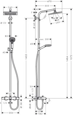 Hansgrohe Crometta E 240 Showerpipe 27298000 Chrom, 1jet, 240 X 240 Mm, Mit Wannenthermostat -Hansgrohe Store hansgrohe Crometta E 240 Showerpipe 27298000 chrom 1jet 240 x 240 mm mit Wannenthermostat 1