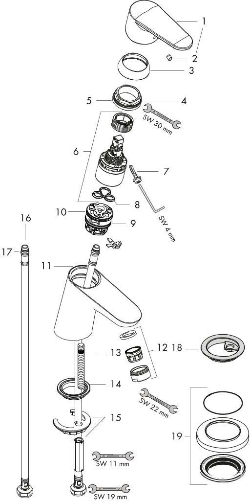 Hansgrohe Focus 70 Waschtisch Armatur 31604000 Chrom, Mit Push-Open, Ablaufgarnitur 3 Hansgrohe Focus 70 Waschtisch Armatur 31604000 Chrom, Mit Push-Open, Ablaufgarnitur – Bild 3