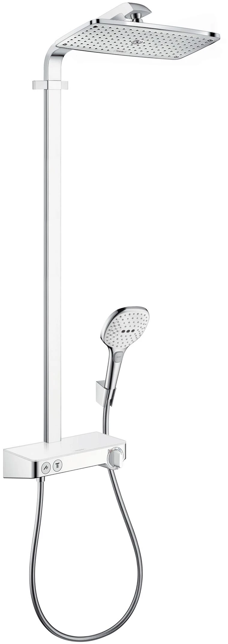 Hansgrohe Raindance Select Showerpipe 27288400 E360, Weiss Chrom, Mit Brausearm 380 Mm Und Tablet 1 Hansgrohe Raindance Select Showerpipe 27288400 E360, Weiss Chrom, Mit Brausearm 380 Mm Und Tablet